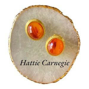 Vintage Hattie Carnegie Dome Cabochon Clip On Earrings
